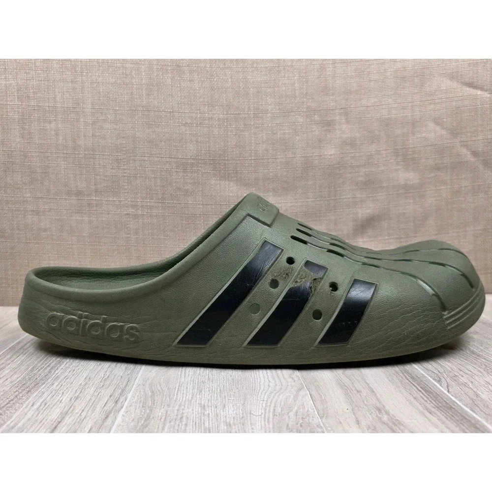 Adidas Adilette Clogs Mens 13 Womens 14 Focus Olive Core Black Slip On Shoes